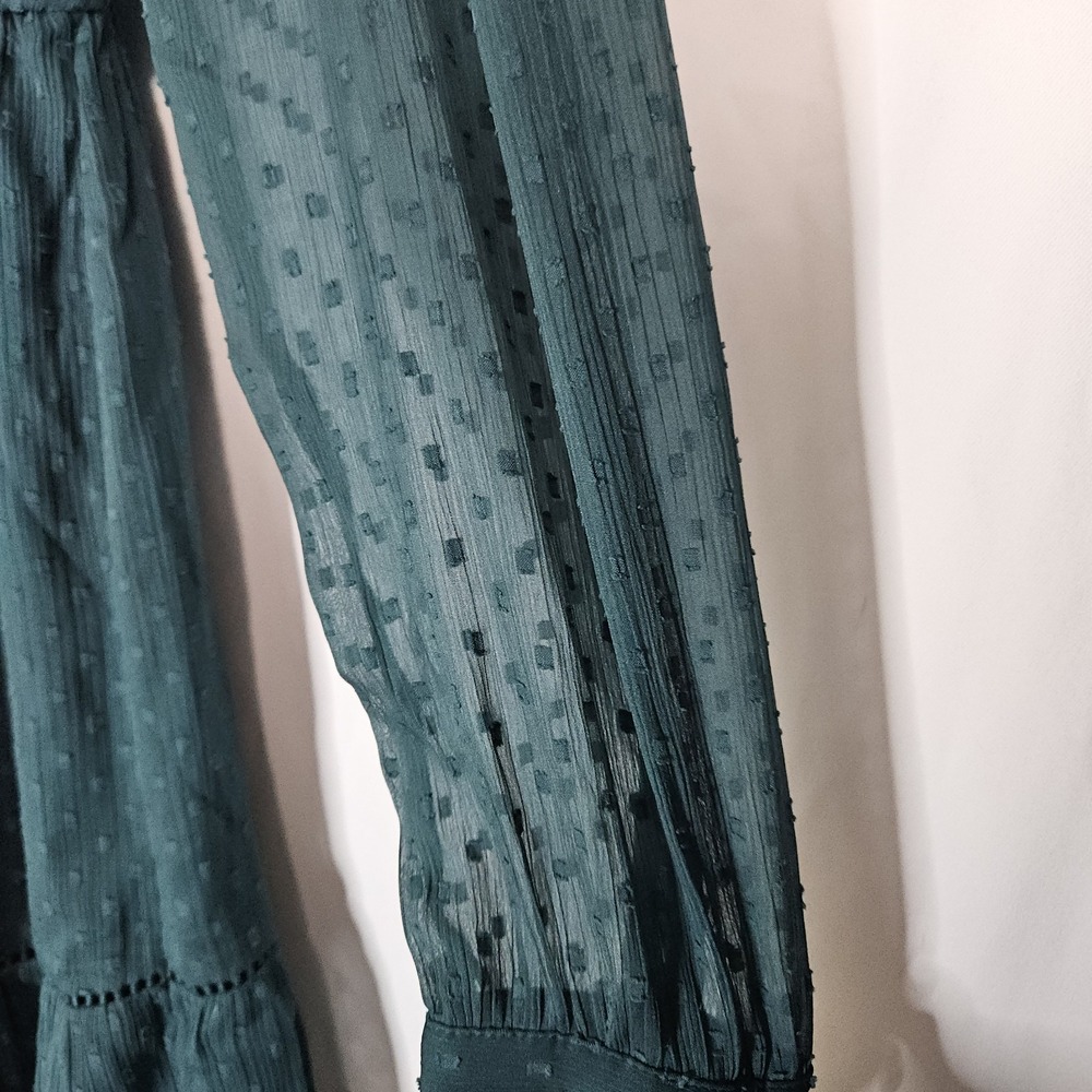LOFT‎ Dress Womens Small Green Excellent Tie Neck Clip Dot Tiered Boho Romantic - Picture 5 of 10